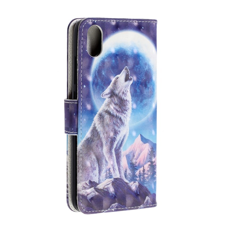 3D Printing Style Leather Mobile Phone Case Cover for Xiaomi Redmi 7A - Wolf and Moonlight-4