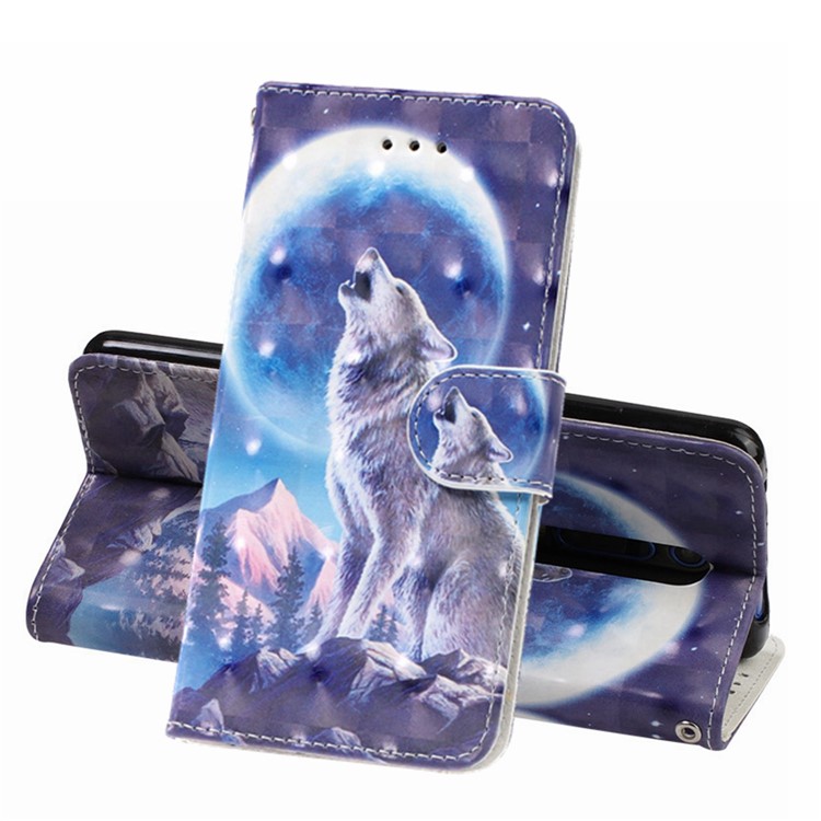 Pattern Printing Leather Wallet Phone Case for Xiaomi Redmi K20 / Mi 9T / K20 Pro / Mi 9T Pro - Wolf and Moonlight-1