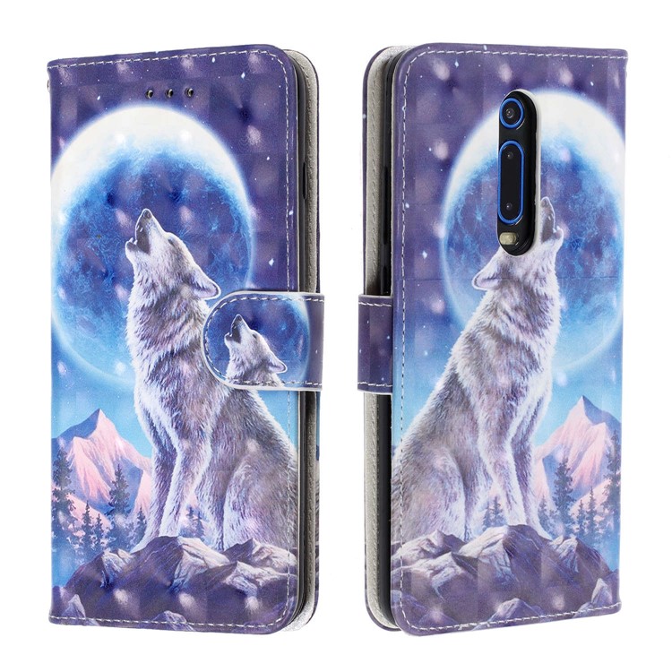 Pattern Printing Leather Wallet Phone Case for Xiaomi Redmi K20 / Mi 9T / K20 Pro / Mi 9T Pro - Wolf and Moonlight-2