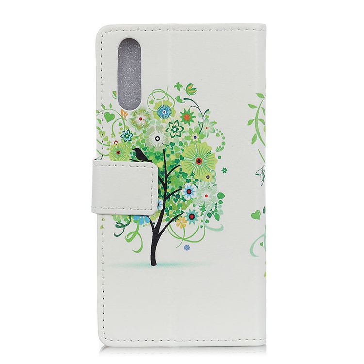 Pattern Printing PU Leather Wallet Phone Case for Xiaomi Mi CC9e/Mi A3 - Green Tree with Bird Cage-2