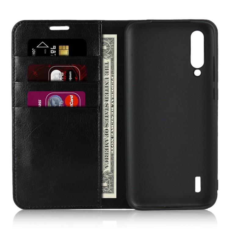 Crazy Horse Genuine Leather Wallet Stand Phone Case for Xiaomi Mi CC9 / Mi CC9 Meitu Edition/ Mi 9 Lite - Black-4