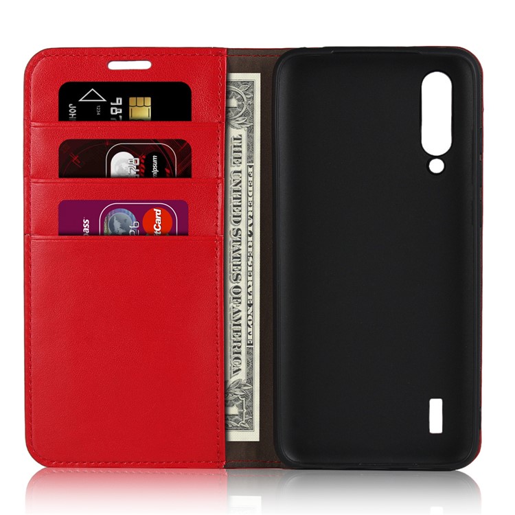 Crazy Horse Genuine Leather Wallet Stand Phone Case for Xiaomi Mi CC9 / Mi CC9 Meitu Edition/ Mi 9 Lite - Red-4