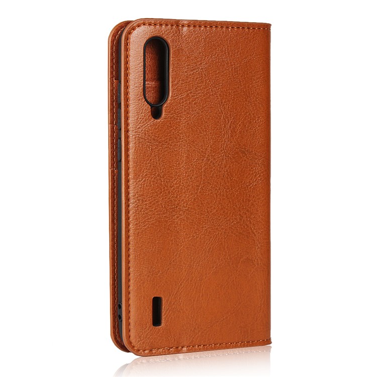 Crazy Horse Genuine Leather Wallet Stand Phone Case for Xiaomi Mi CC9 / Mi CC9 Meitu Edition/ Mi 9 Lite - Light Brown-3