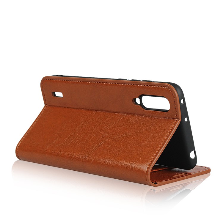 Crazy Horse Genuine Leather Wallet Stand Phone Case for Xiaomi Mi CC9 / Mi CC9 Meitu Edition/ Mi 9 Lite - Light Brown-5