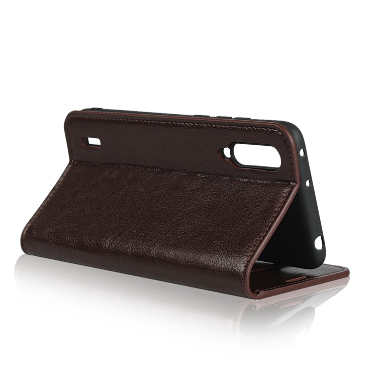 Crazy Horse Genuine Leather Wallet Stand Phone Case for Xiaomi Mi CC9 / Mi CC9 Meitu Edition/ Mi 9 Lite - Dark Brown-5