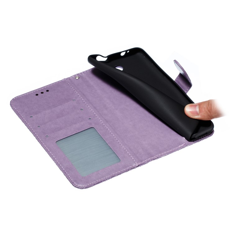 Imprinted Lace Flower Texture Leather Wallet Stand Casing Shell for Xiaomi Redmi K20 / Mi 9T / K20 Pro / Mi 9T Pro - Purple-10