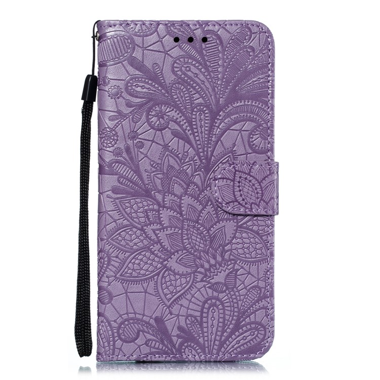 Imprinted Lace Flower Texture Leather Wallet Stand Casing Shell for Xiaomi Redmi K20 / Mi 9T / K20 Pro / Mi 9T Pro - Purple-2
