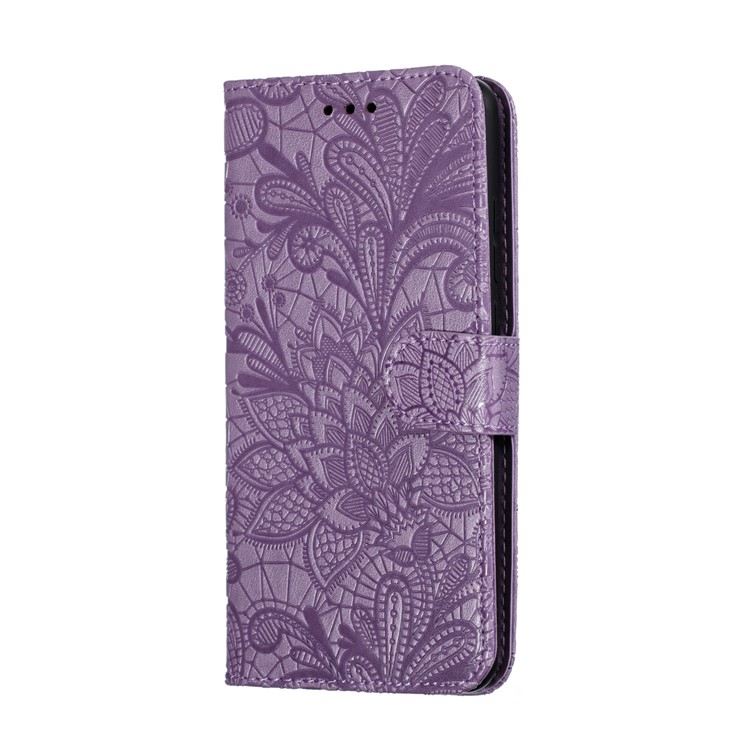 Imprinted Lace Flower Texture Leather Wallet Stand Casing Shell for Xiaomi Redmi K20 / Mi 9T / K20 Pro / Mi 9T Pro - Purple-3