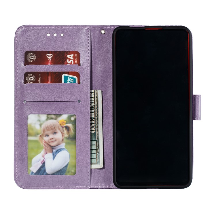 Imprinted Lace Flower Texture Leather Wallet Stand Casing Shell for Xiaomi Redmi K20 / Mi 9T / K20 Pro / Mi 9T Pro - Purple-5