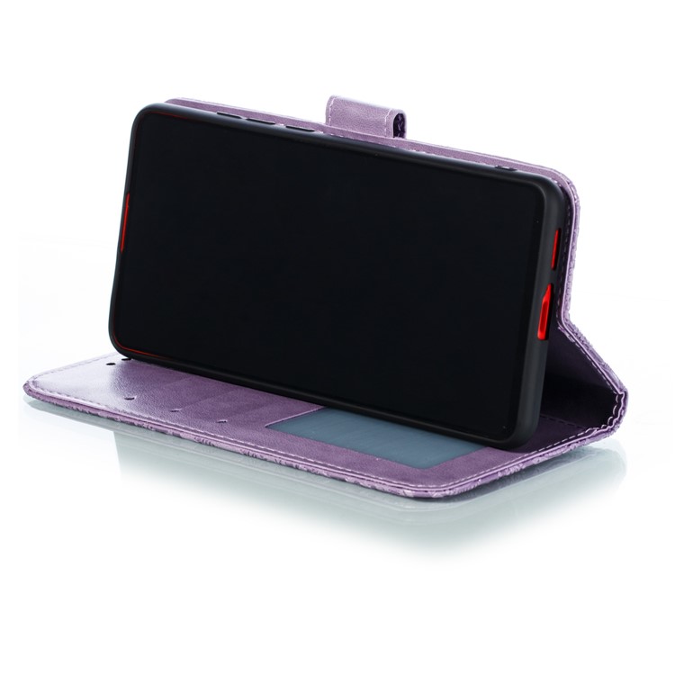 Imprinted Lace Flower Texture Leather Wallet Stand Casing Shell for Xiaomi Redmi K20 / Mi 9T / K20 Pro / Mi 9T Pro - Purple-7