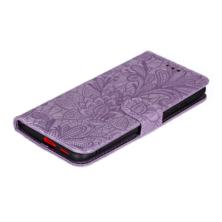 Imprinted Lace Flower Texture Leather Wallet Stand Casing Shell for Xiaomi Redmi K20 / Mi 9T / K20 Pro / Mi 9T Pro - Purple-8