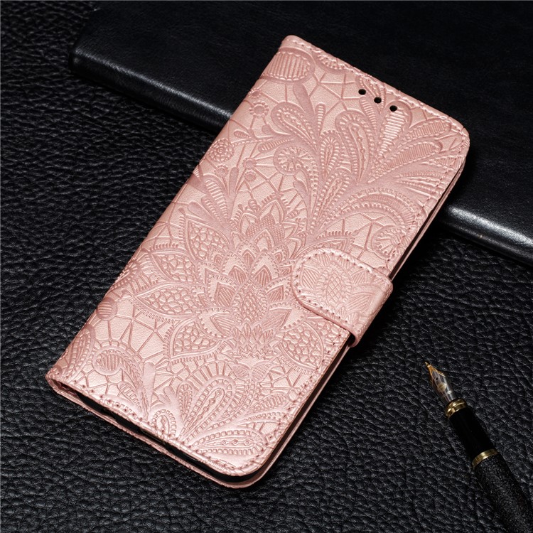 Imprinted Lace Flower Texture Leather Wallet Stand Casing Shell for Xiaomi Redmi K20 / Mi 9T / K20 Pro / Mi 9T Pro - Rose Gold-11