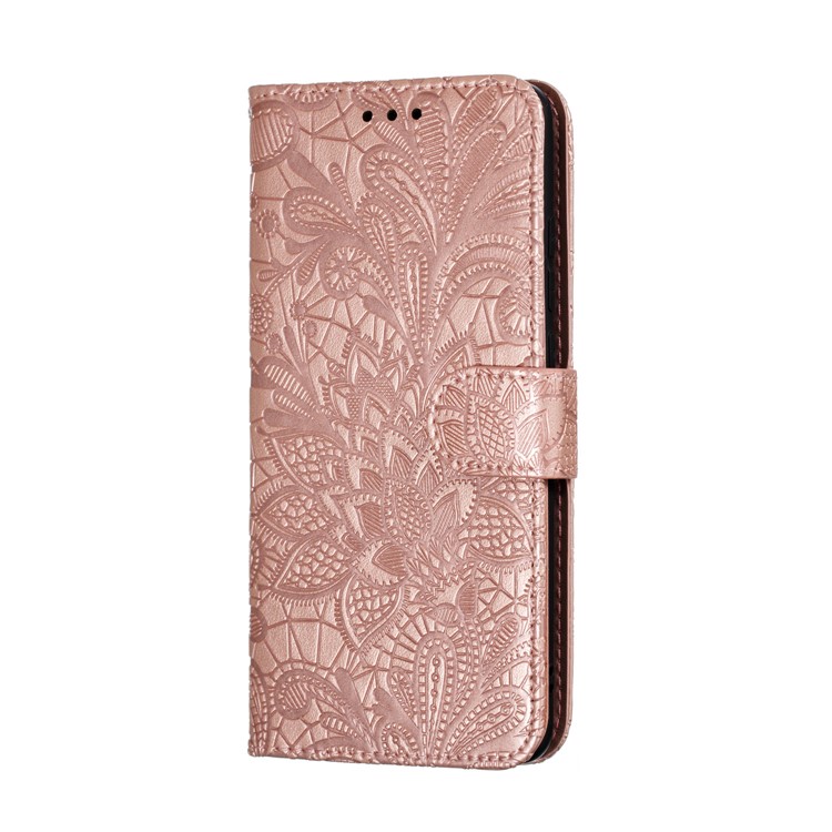 Imprinted Lace Flower Texture Leather Wallet Stand Casing Shell for Xiaomi Redmi K20 / Mi 9T / K20 Pro / Mi 9T Pro - Rose Gold-3