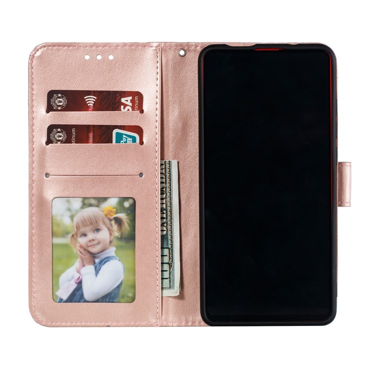 Imprinted Lace Flower Texture Leather Wallet Stand Casing Shell for Xiaomi Redmi K20 / Mi 9T / K20 Pro / Mi 9T Pro - Rose Gold-5