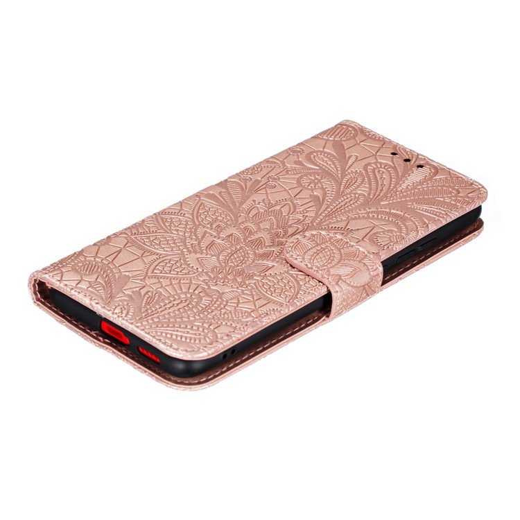 Imprinted Lace Flower Texture Leather Wallet Stand Casing Shell for Xiaomi Redmi K20 / Mi 9T / K20 Pro / Mi 9T Pro - Rose Gold-8
