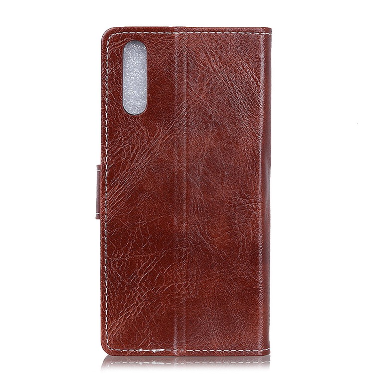 Crazy Horse Skin Vintage Leather Wallet Stand Casing Cover for Xiaomi Mi CC9e / Mi A3 - Brown-2