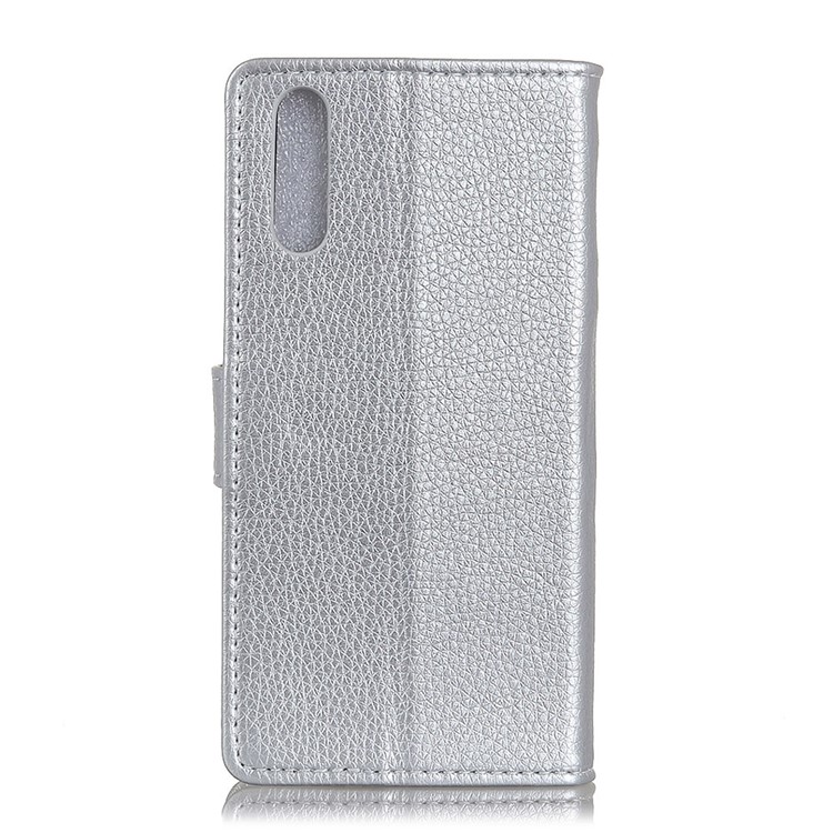 Litchi Grain Leather Casing with Wallet Stand for Xiaomi Mi CC9e / Mi A3 - Silver-3
