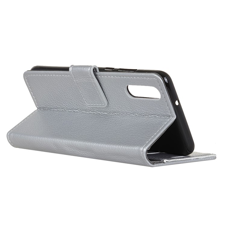 Litchi Grain Leather Casing with Wallet Stand for Xiaomi Mi CC9e / Mi A3 - Silver-4