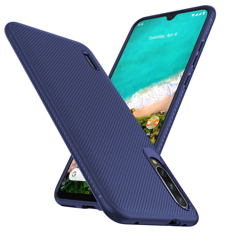 Concha Do Telefone Da Textura Da Sarja Da Série Do Jazz TPU Para Xiaomi Mi Cc9e / A3 - Azul-1