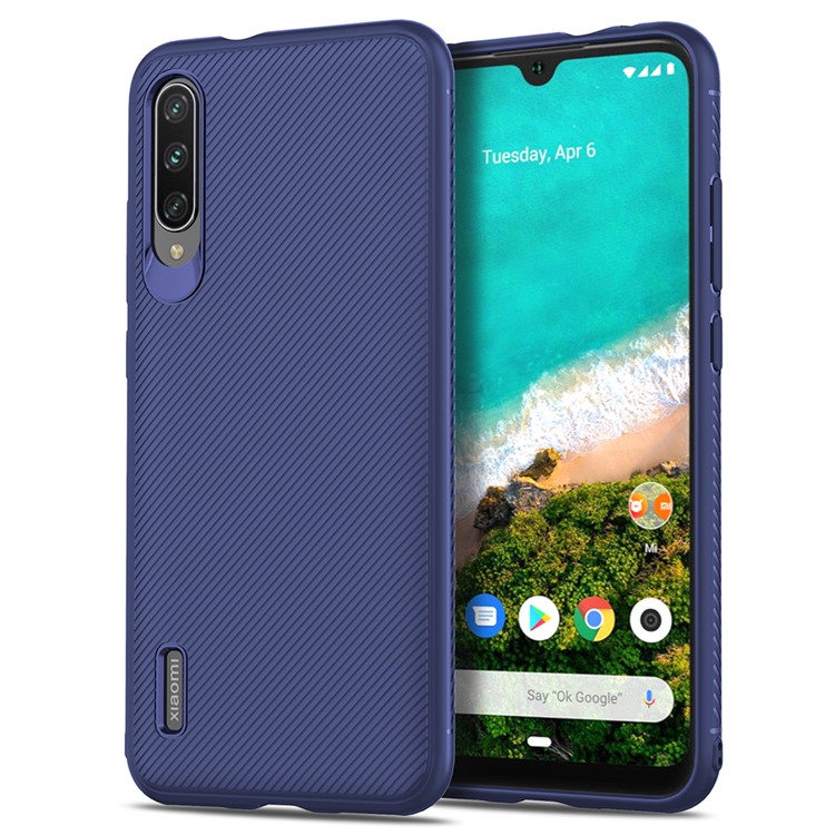 Concha Do Telefone Da Textura Da Sarja Da Série Do Jazz TPU Para Xiaomi Mi Cc9e / A3 - Azul-2