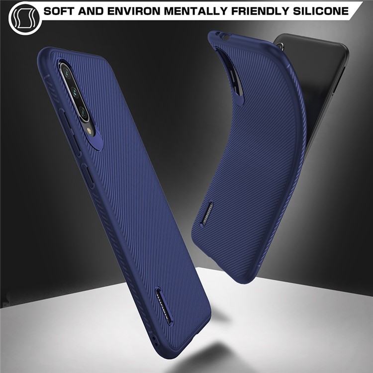 Concha Do Telefone Da Textura Da Sarja Da Série Do Jazz TPU Para Xiaomi Mi Cc9e / A3 - Azul-3