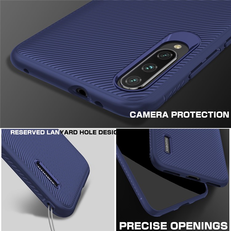 Concha Do Telefone Da Textura Da Sarja Da Série Do Jazz TPU Para Xiaomi Mi Cc9e / A3 - Azul-4