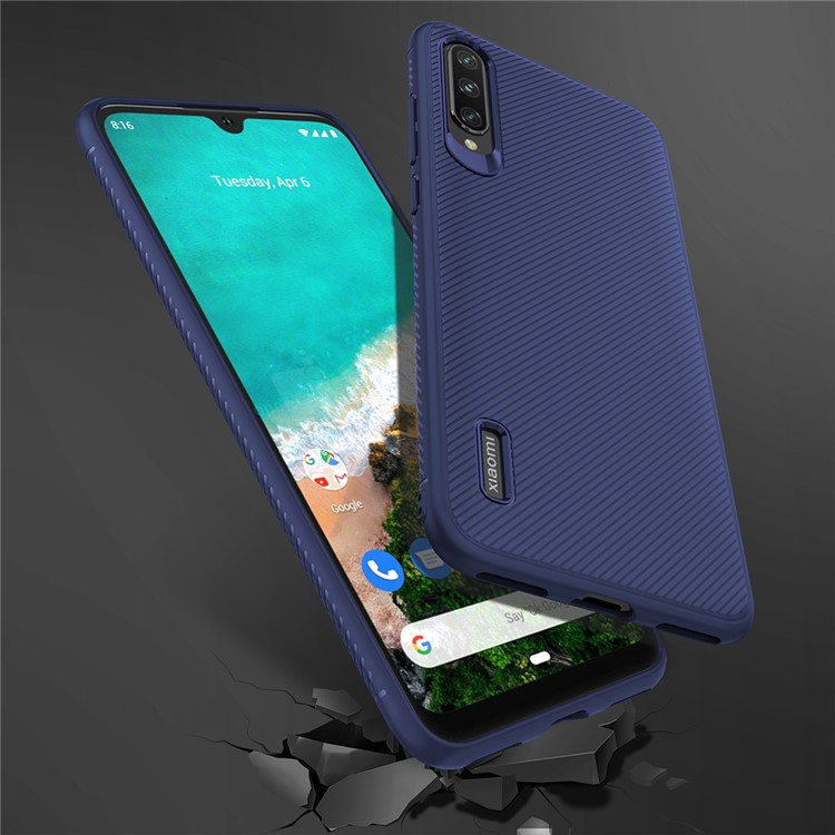 Concha Do Telefone Da Textura Da Sarja Da Série Do Jazz TPU Para Xiaomi Mi Cc9e / A3 - Azul-6