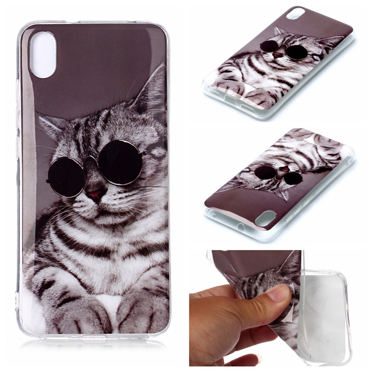 Pattern Printing IMD TPU Case for Xiaomi Redmi 7A - Cat Wearing Glasses-1