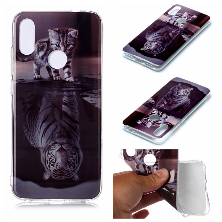 Pattern Printing IMD TPU Protective Cell Phone Casing for Xiaomi Redmi Note 7 / Note 7 Pro (India) / Note 7S - Cat and Tiger-1