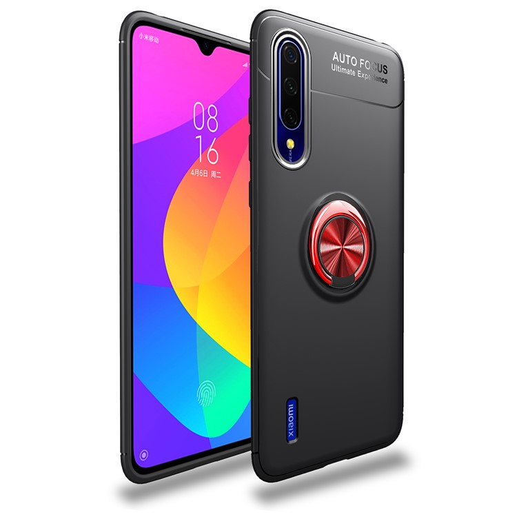 Finger Ring Built-in Metal Sheet Kickstand TPU Cell Phone Case for Xiaomi Mi 9 Lite/ Mi CC9/ Mi CC9 Meitu Edition - Black / Red-1