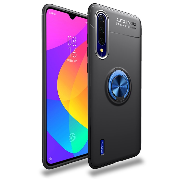 Anneau de Doigt Feuille Métallique Intégrée Kickstand TPU Case de Téléphone Portable Pour Xiaomi Mi 9 Lite / Mi CC9 / mi CC9 Meitu Edition - le Noir / Bleu