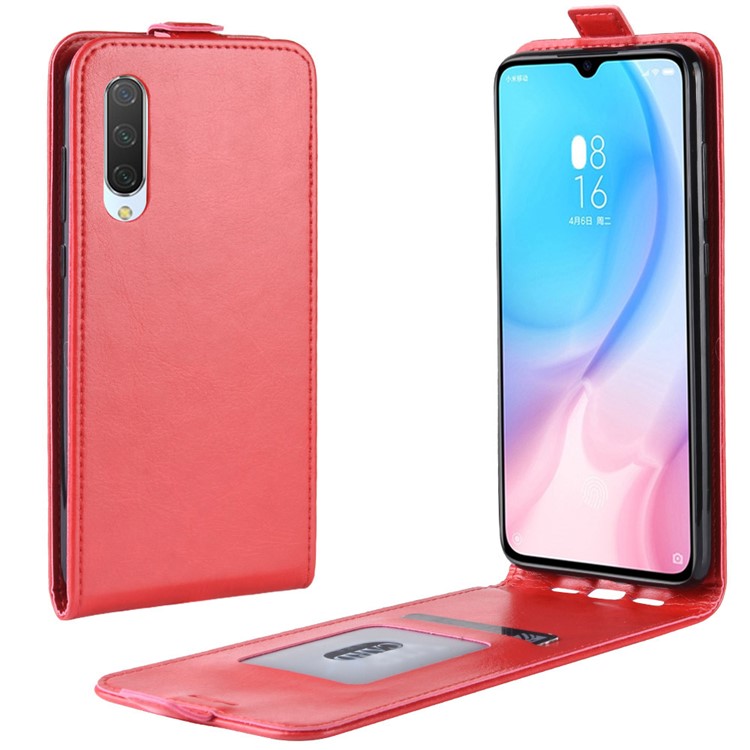 Crazy Horse Skin Vertical Flip Leather Mobile Phone Shell for Xiaomi Mi CC9 / Mi CC9 Meitu Edition/ Mi 9 Lite - Red-1