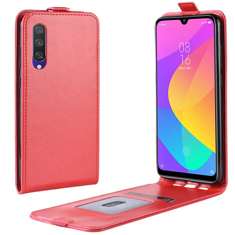 Crazy Horse Surface Vertical Leather Casing with Card Slot for Xiaomi Mi CC9e / Mi A3 - Red-1