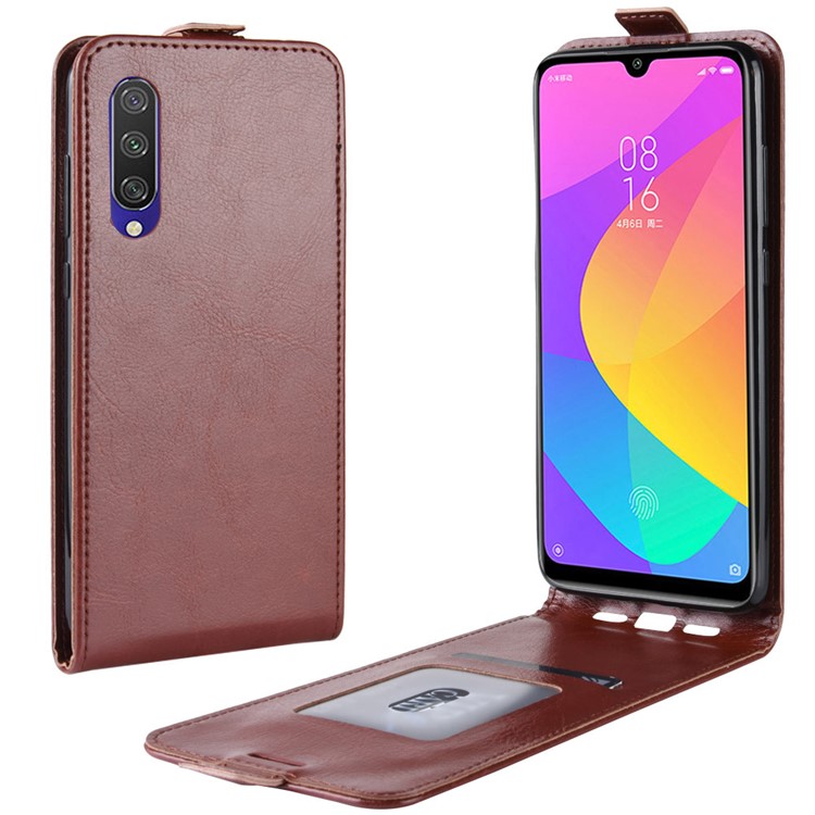 Crazy Horse Surface Vertical Leather Casing with Card Slot for Xiaomi Mi CC9e / Mi A3 - Brown-1