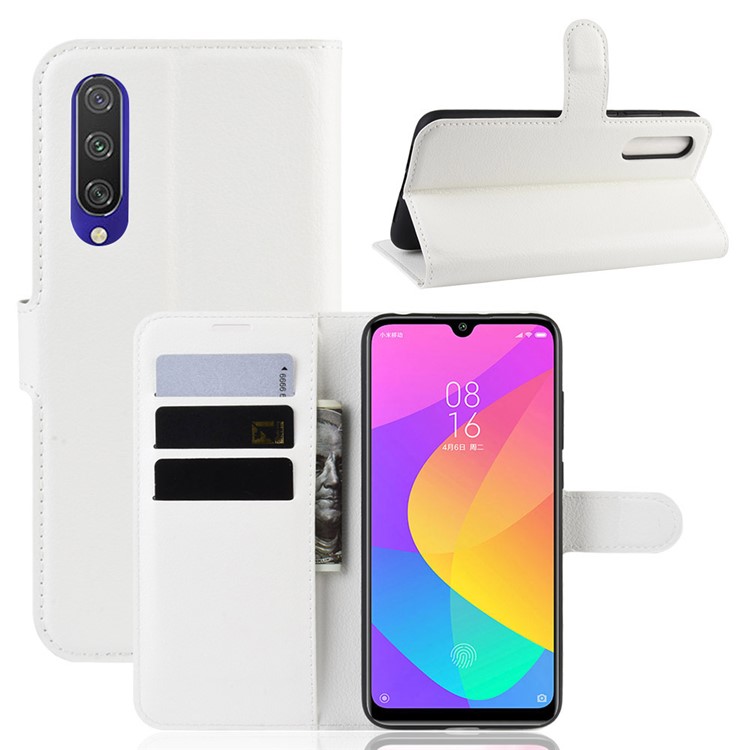 Litchi Skin Leather Wallet Stand Cell Phone Case for Xiaomi Mi CC9e/Mi A3 - White-1