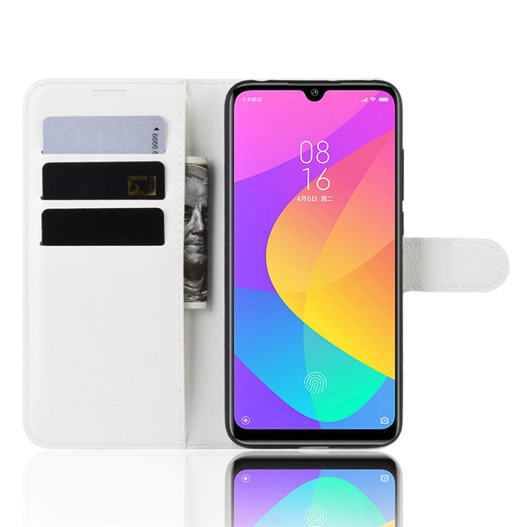 Litchi Skin Leather Wallet Stand Cell Phone Case for Xiaomi Mi CC9e/Mi A3 - White-4