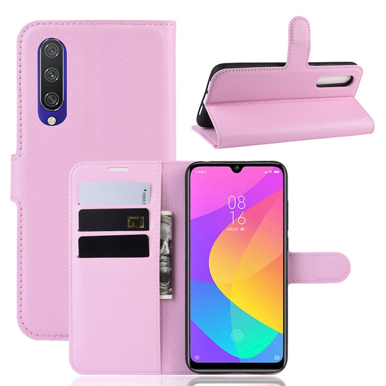 Litchi Skin Leather Wallet Stand Cell Phone Case for Xiaomi Mi CC9e/Mi A3 - Pink-1
