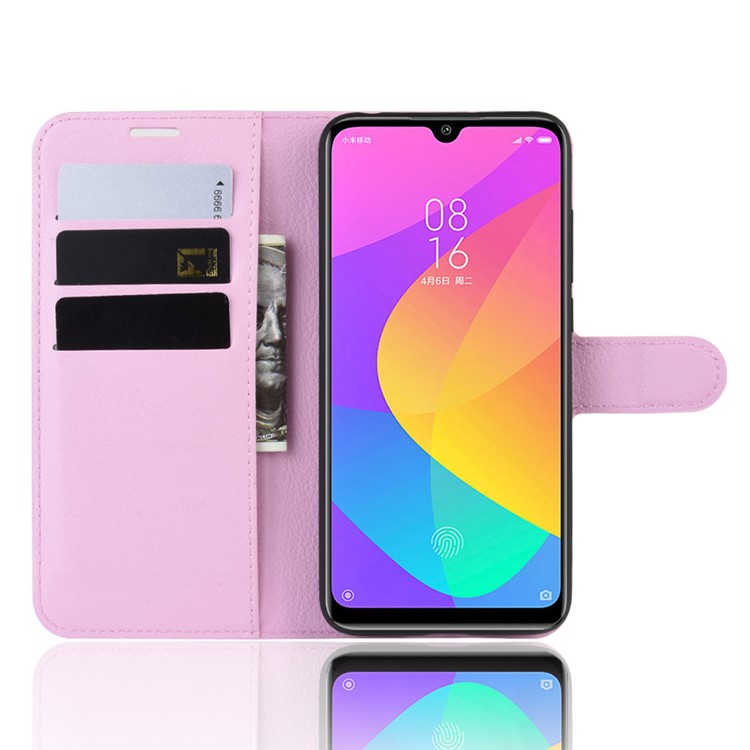 Litchi Skin Leather Wallet Stand Cell Phone Case for Xiaomi Mi CC9e/Mi A3 - Pink-4