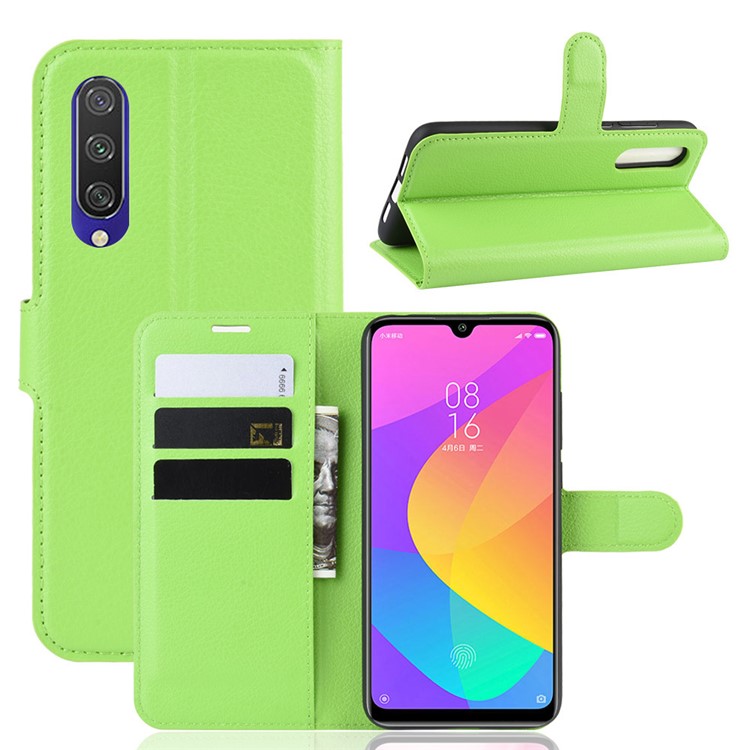 Litchi Skin Leather Wallet Stand Cell Phone Case for Xiaomi Mi CC9e/Mi A3 - Green-1