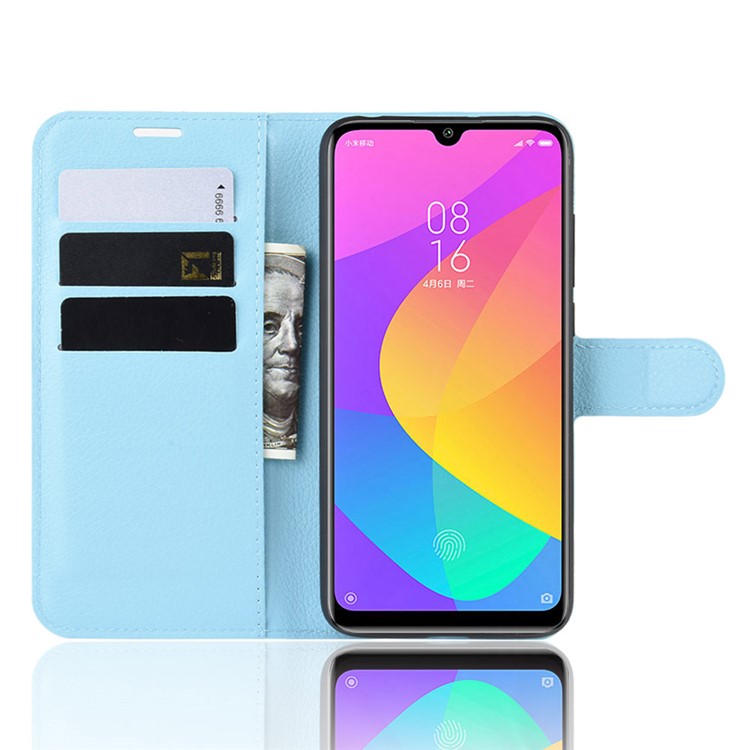 Litchi Skin Leather Wallet Stand Cell Phone Case for Xiaomi Mi CC9e/Mi A3 - Blue-4