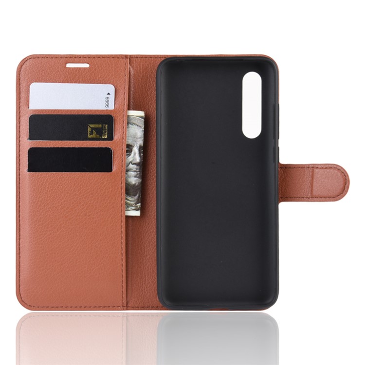 Litchi Skin Leather Wallet Stand Cell Phone Case for Xiaomi Mi CC9e/Mi A3 - Brown-3