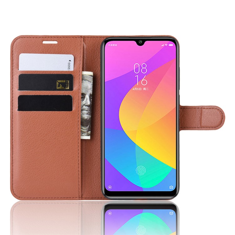 Litchi Skin Leather Wallet Stand Cell Phone Case for Xiaomi Mi CC9e/Mi A3 - Brown-4