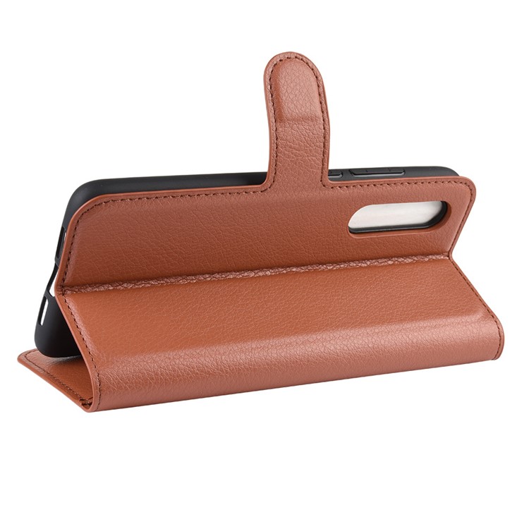 Litchi Skin Leather Wallet Stand Cell Phone Case for Xiaomi Mi CC9e/Mi A3 - Brown-5