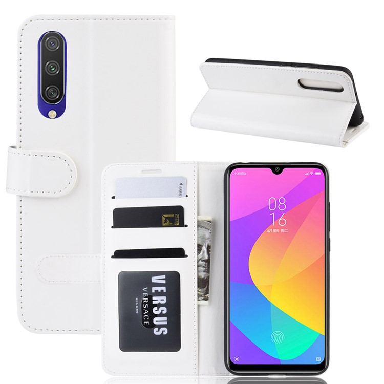 Crazy Horse Leather Wallet Stand Phone Case for Xiaomi Mi CC9e / Mi A3 - White-1