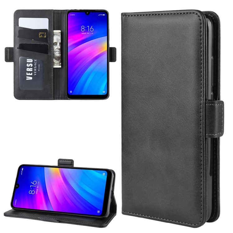 Magnet Adsorption Leather Phone Cover Case Wallet for Xiaomi Redmi 7 - Black-1