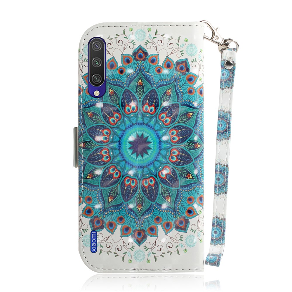 Modèle de Décoration de Spot Léger Portefeuille Support en Cuir de Protection en Cuir Couvercle du Boîtier de Téléphone Pour Xiaomi Mi Cc9e / mi A3 - Fleur Bleue