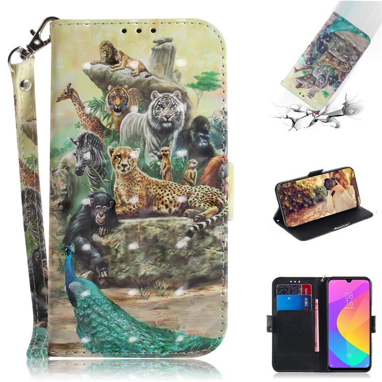 Light Spot Decor Pattern Printing Wallet Stand Flip Leather Phone Shell with Strap for Xiaomi Mi CC9/Mi CC9 Meitu Edition - Zoo-1