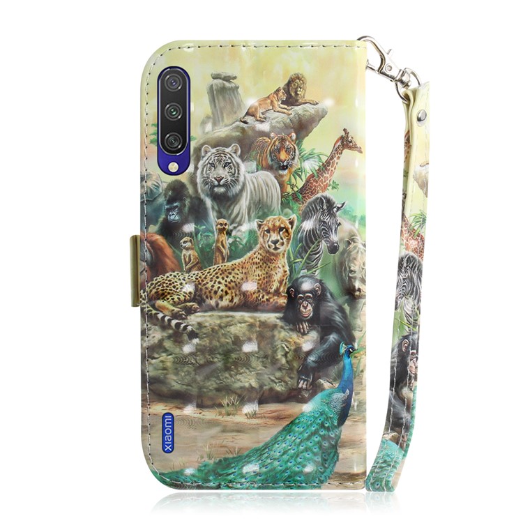 Light Spot Decor Pattern Printing Wallet Stand Flip Leather Phone Shell with Strap for Xiaomi Mi CC9/Mi CC9 Meitu Edition - Zoo-3