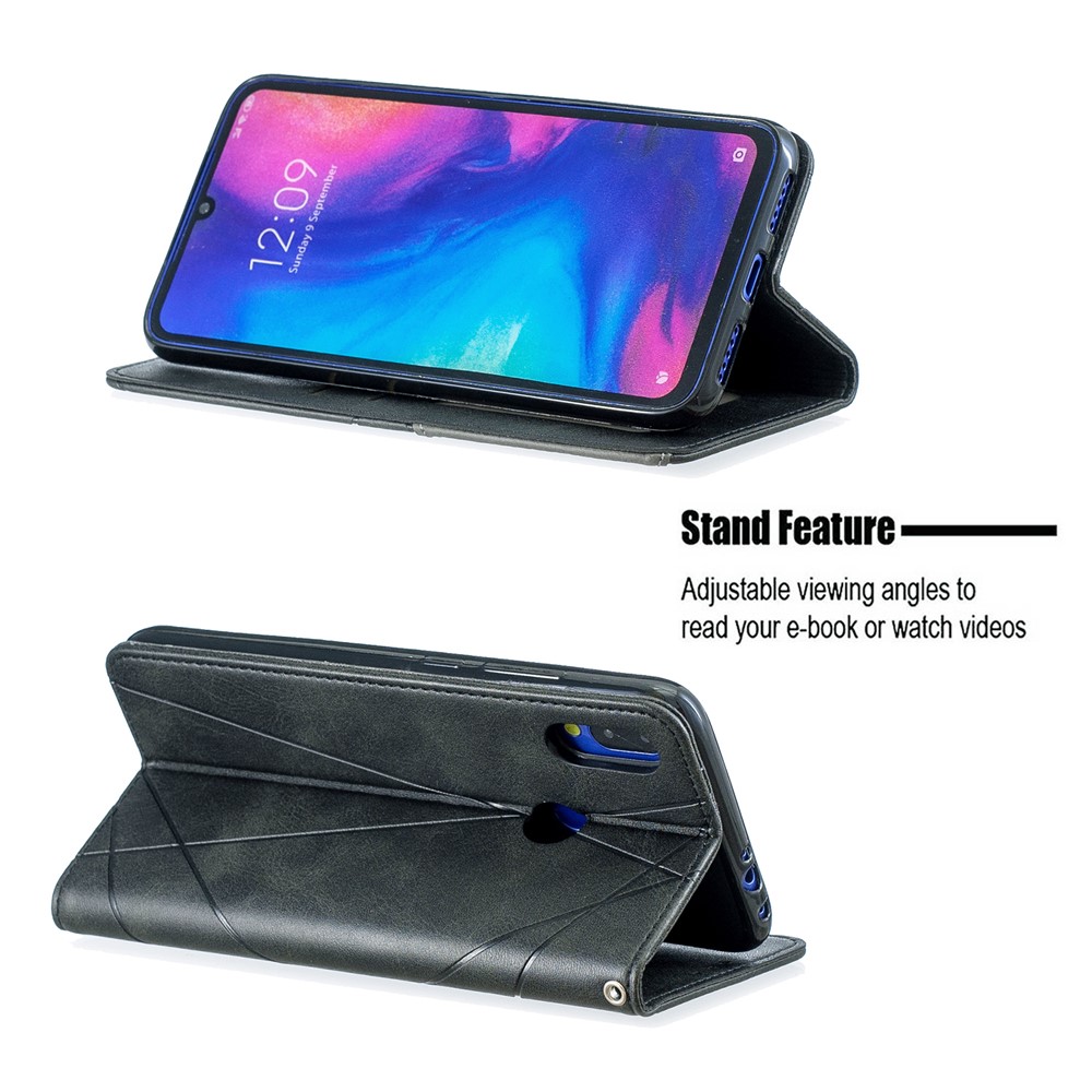 Geometric Pattern Leather Card Holder Case for Xiaomi Redmi Note 7 / Note 7 Pro (India) / Note 7S - Black-2