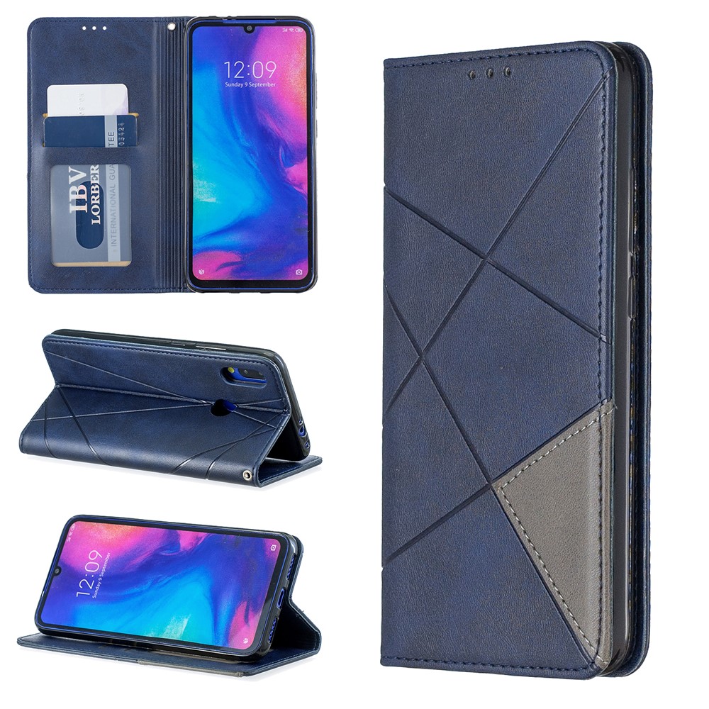 Custodia In Pelle Con Motivo Geometrico Per Xiaomi Redmi Note 7 / Note 7 Pro (india) / Nota 7S - Blu-1